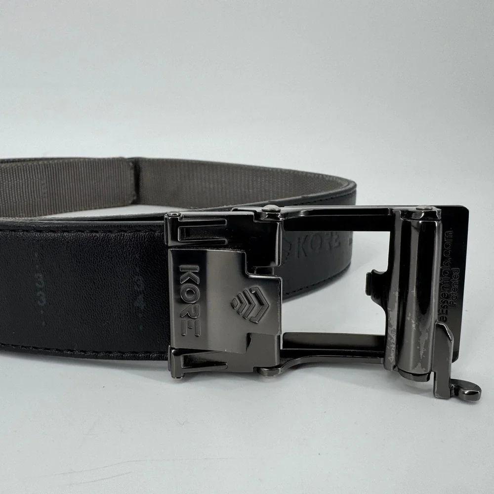 Kore Essentials Mens Ratchet Belt Black Vegan Leather 35 Nylon Gunmetal Buckle